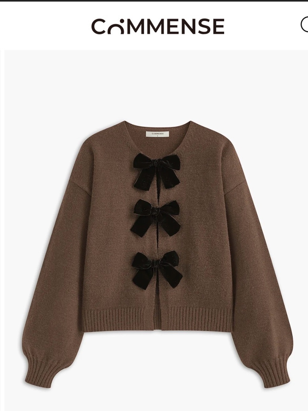 Commense Brown Cardigan with Black Velvet Bows